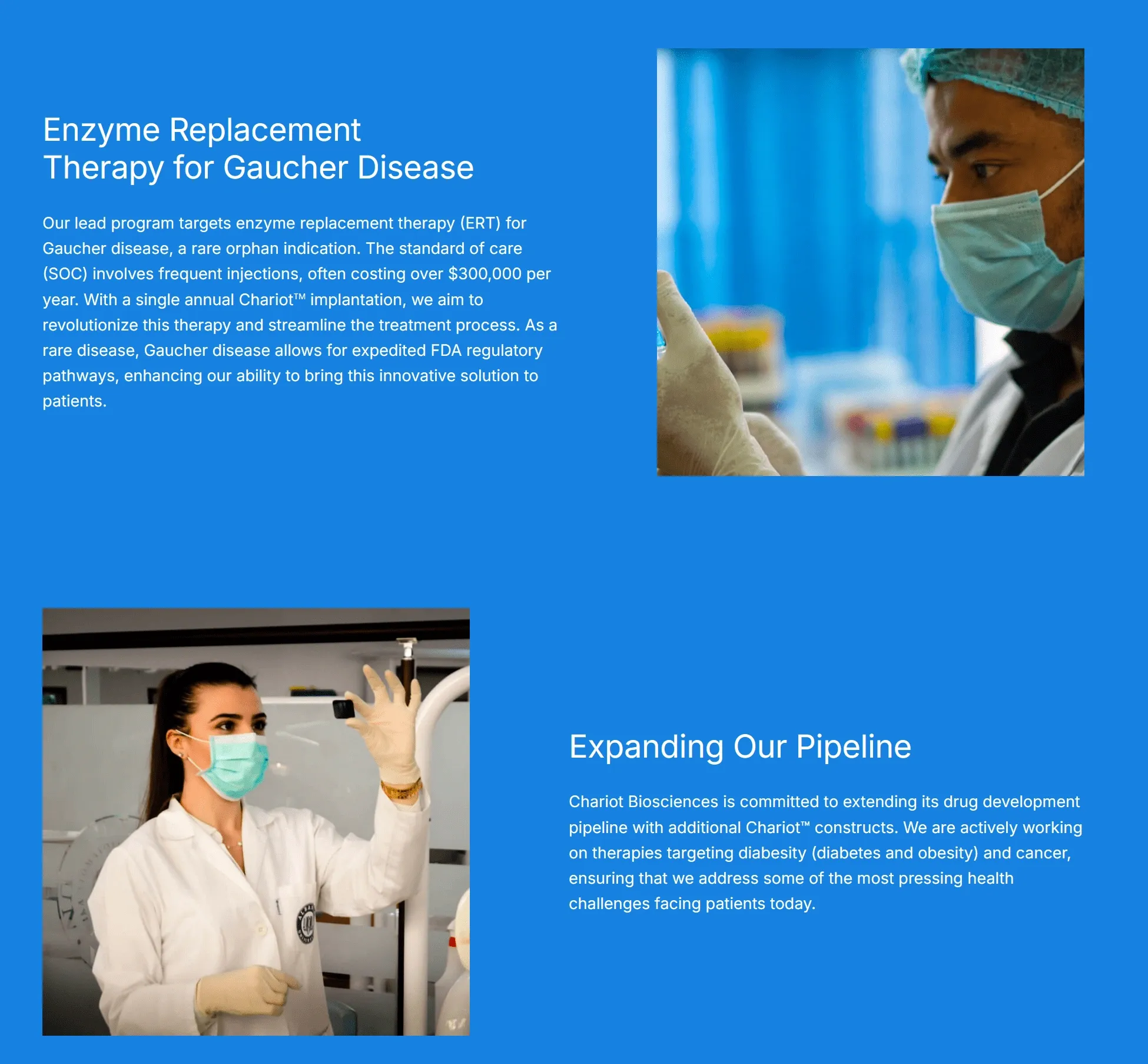 An image showing the design of the challenges section for Chariot Biosciences