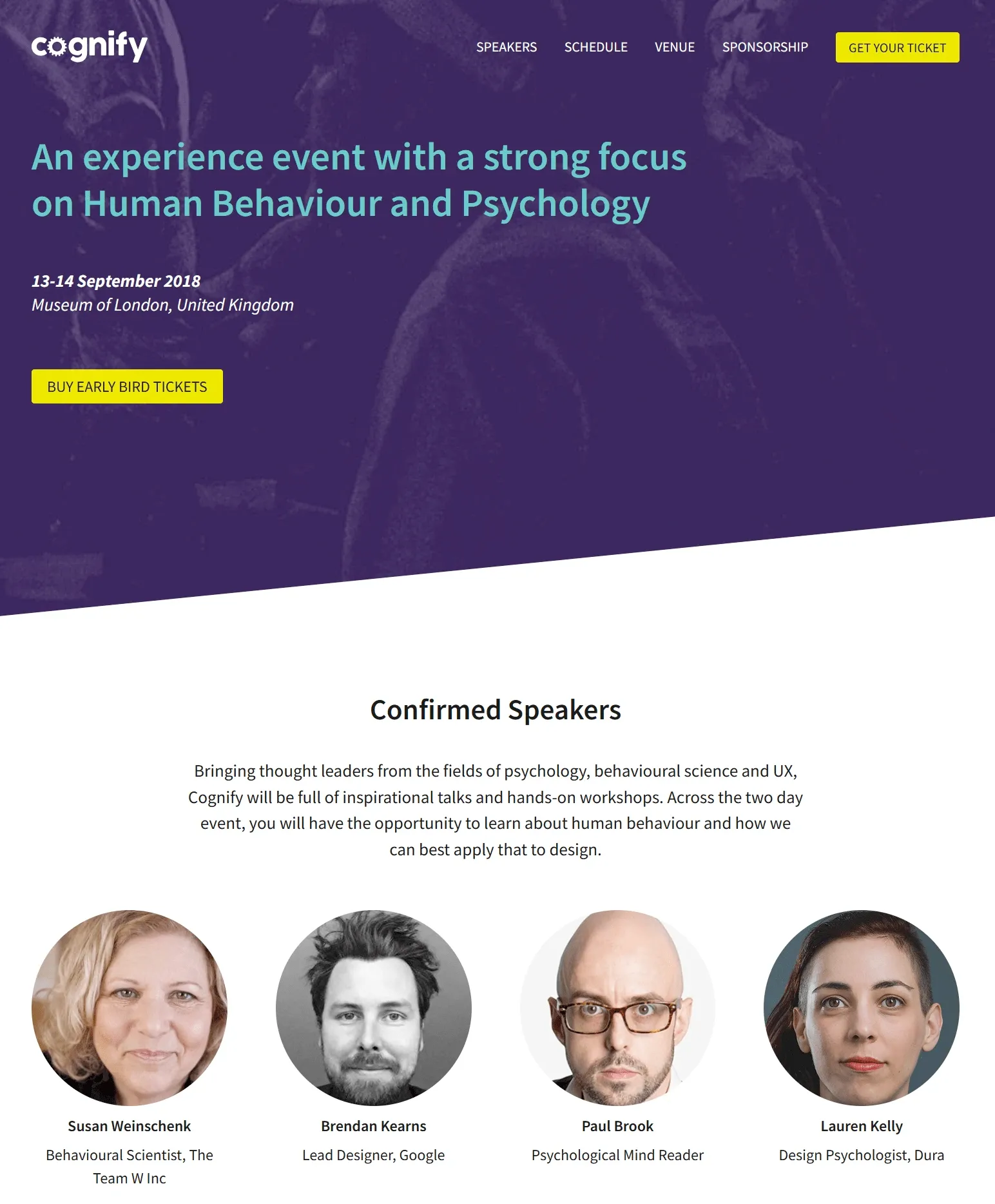 An image showing the design of the homepage for the Cognify 2018 Conference
