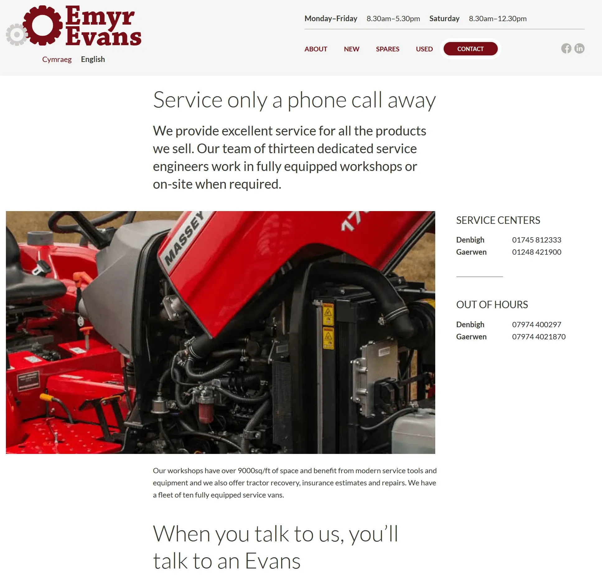 An image showing the design of the contact page for Emyr Evans