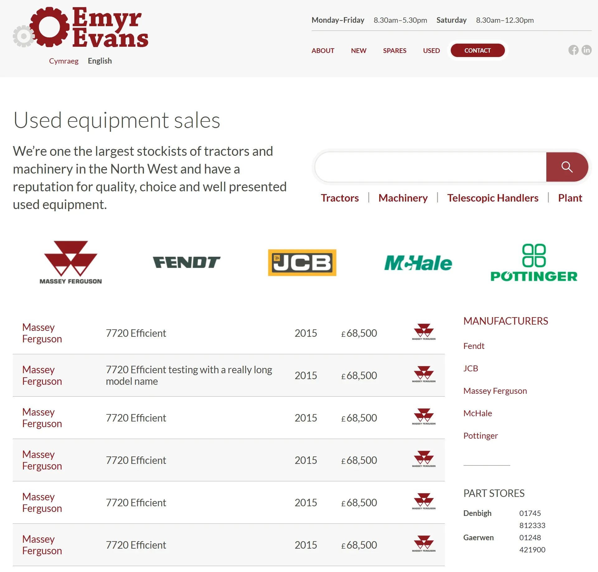 An image showing the design of the contact page for Emyr Evans